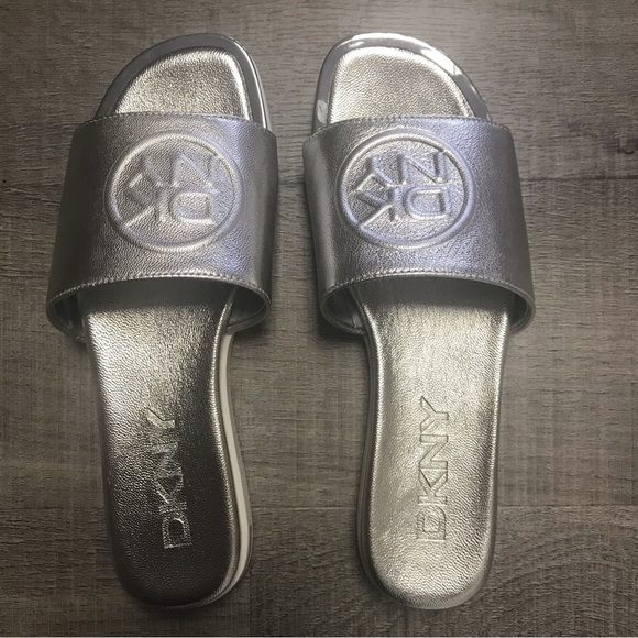 Donna Karan Shoes - DONNA Karan tumbled metallic aged nickel baby slide or sandal NWT
